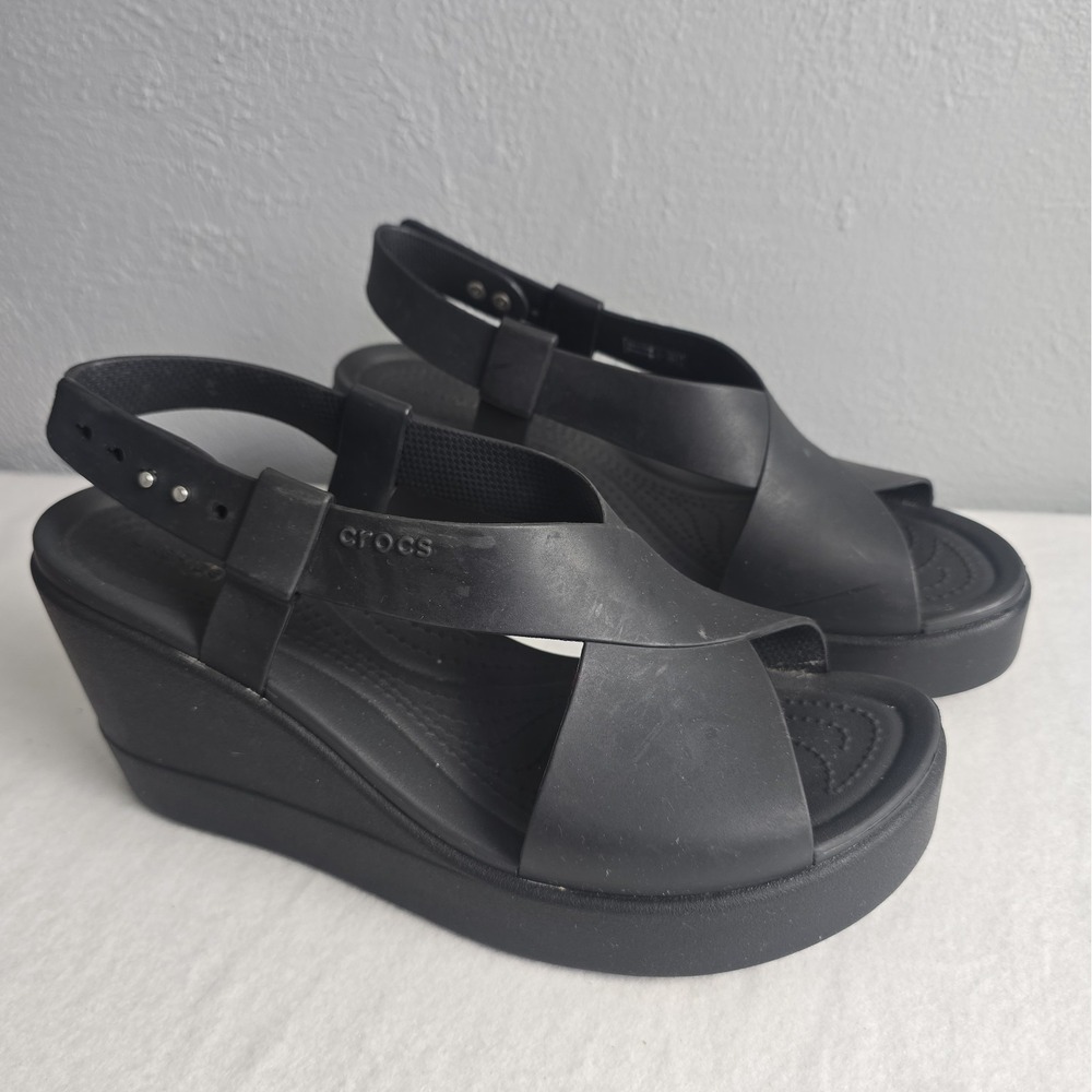 Crocs Brooklyn High Wedge Sandals Size 10 Black LiteRide